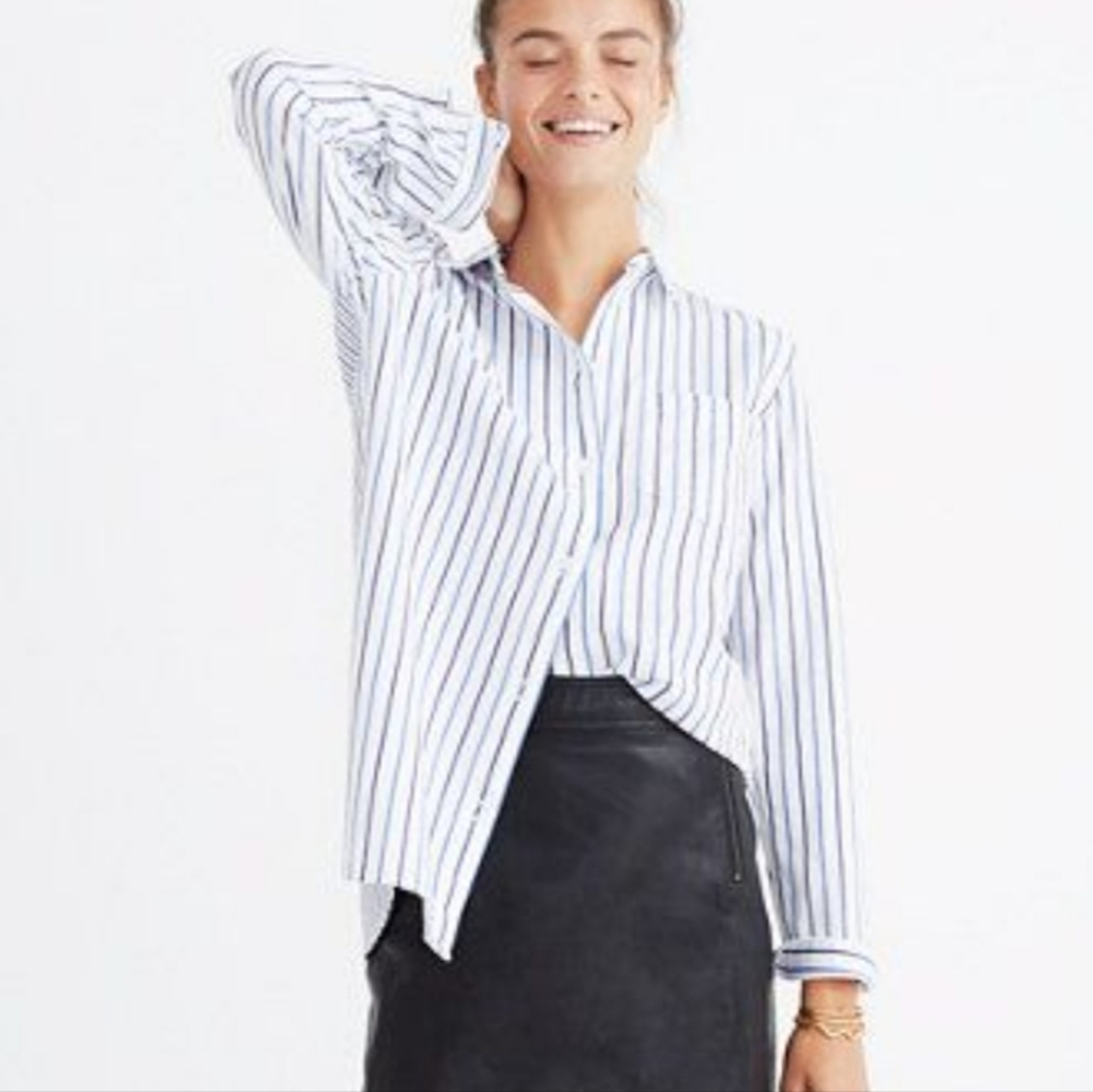 Madewell Ex Boyfriend Classic Alyssa Stripe button down collared shirt sz Med